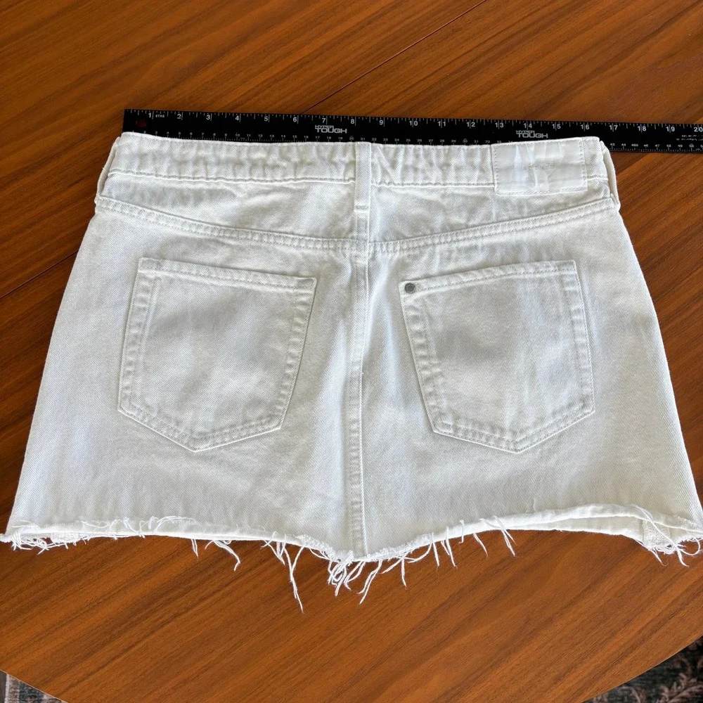 H&M Denim Mini Skirt Small White Raw Hem Fall Coastal Cottage Rush Whimsy Fairy